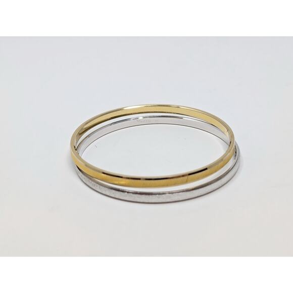 Vintage Crown Trifari Bangle Bracelet Lot Gold Silver Tone Lot of 2 - Picture 2 of 3